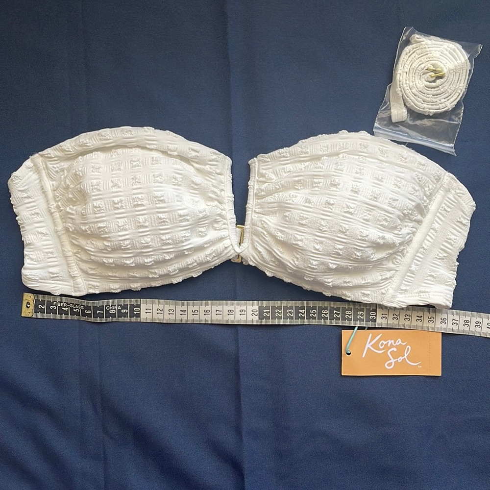 Kona Sol White Textured Bandeau Bikini Top